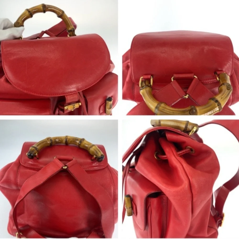 Gucci Vintage Red Leather Backpack - Rank AB